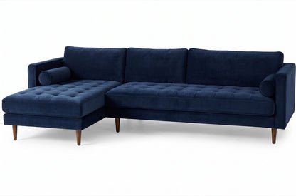Sillón esquinero Bambú tapizado en pana antimanchas color Azul, sofá en L con chaise longue