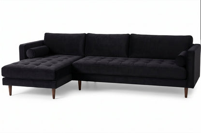 Sillón esquinero Bambú tapizado en pana antimanchas color Black, sofá en L con chaise longue