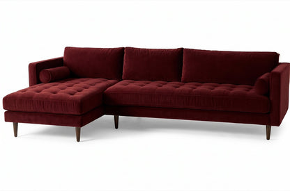 Sillón esquinero Bambú tapizado en pana antimanchas color Bordó, sofá en L con chaise longue