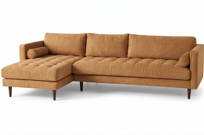 Sillón esquinero Bambú tapizado en pana antimanchas color Gamuza, sofá en L con chaise longue