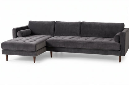 Sillón esquinero Bambú tapizado en pana antimanchas color Grafito, sofá en L con chaise longue