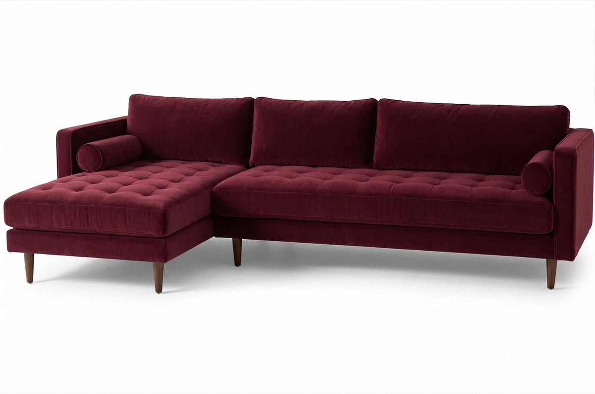 Sillón esquinero Bambú tapizado en pana antimanchas color Obispo, sofá en L con chaise longue