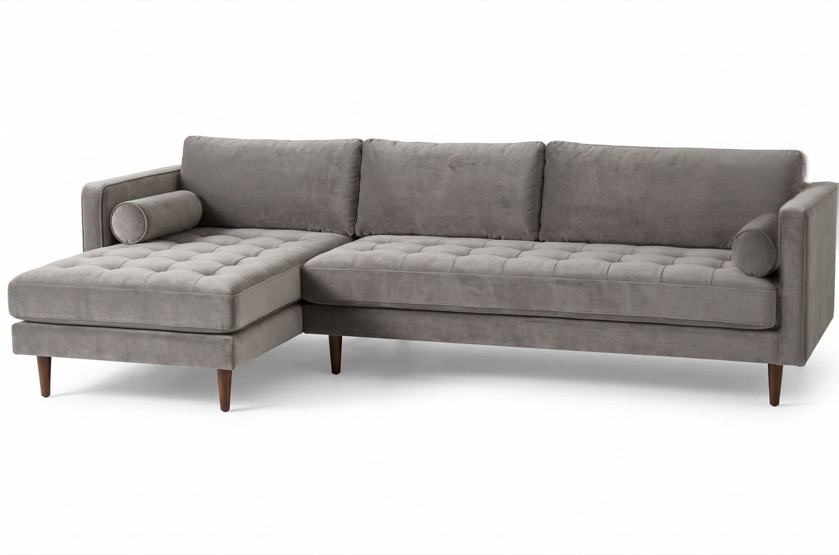 Sillón esquinero Bambú tapizado en pana antimanchas color Onyx, sofá en L con chaise longue