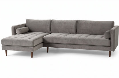 Sillón esquinero Bambú tapizado en pana antimanchas color Onyx, sofá en L con chaise longue