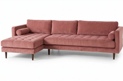 Sillón esquinero Bambú tapizado en pana antimanchas color Rosa, sofá en L con chaise longue