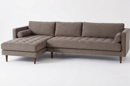 Sillón esquinero Bambú tapizado en pana antimanchas color Stone, sofá en L con chaise longue