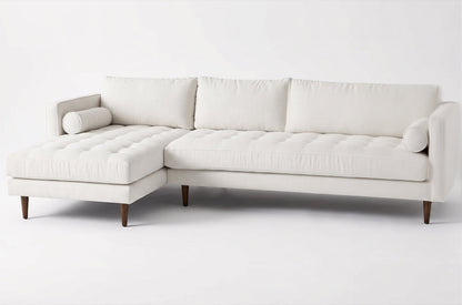 Sillón esquinero Bambú tapizado en pana antimanchas color Tiza, sofá en L con chaise longue