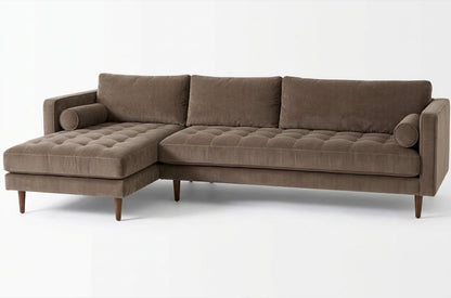 Sillón esquinero Bambú tapizado en pana antimanchas color Visón, sofá en L con chaise longue
