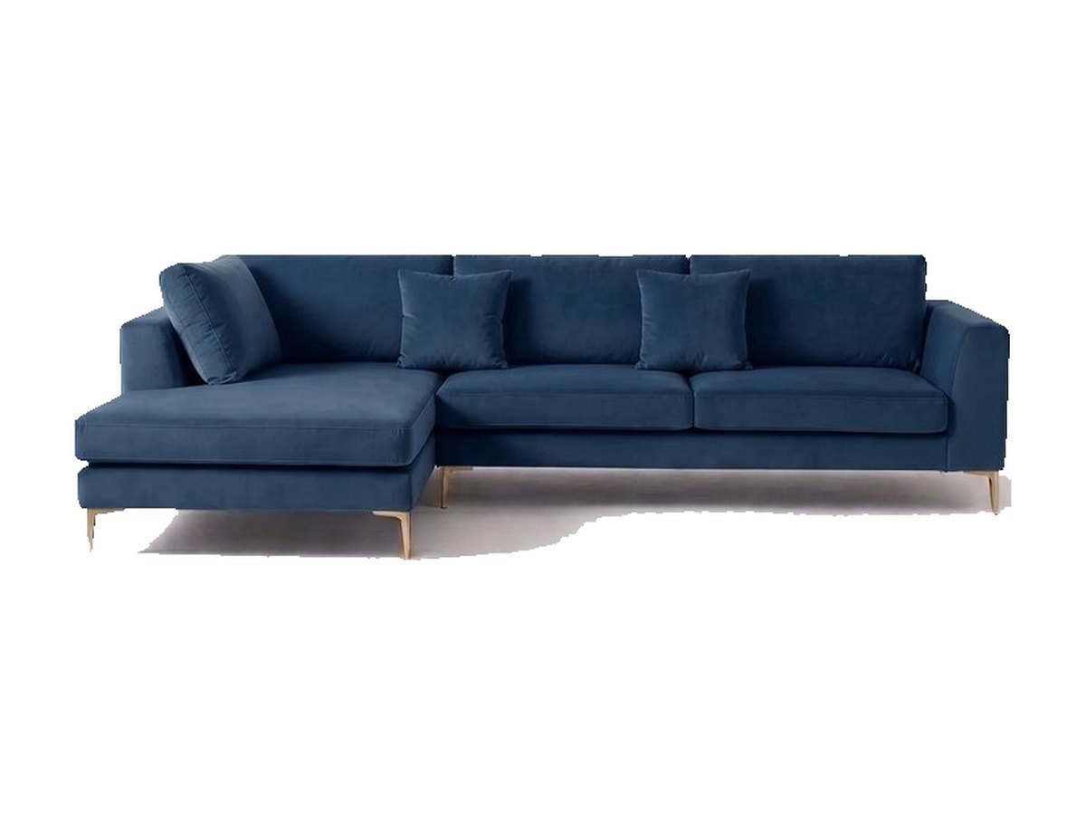 Sillón esquinero Bélgica tapizado en pana antimanchas color Azul, sofá en L con chaise longue