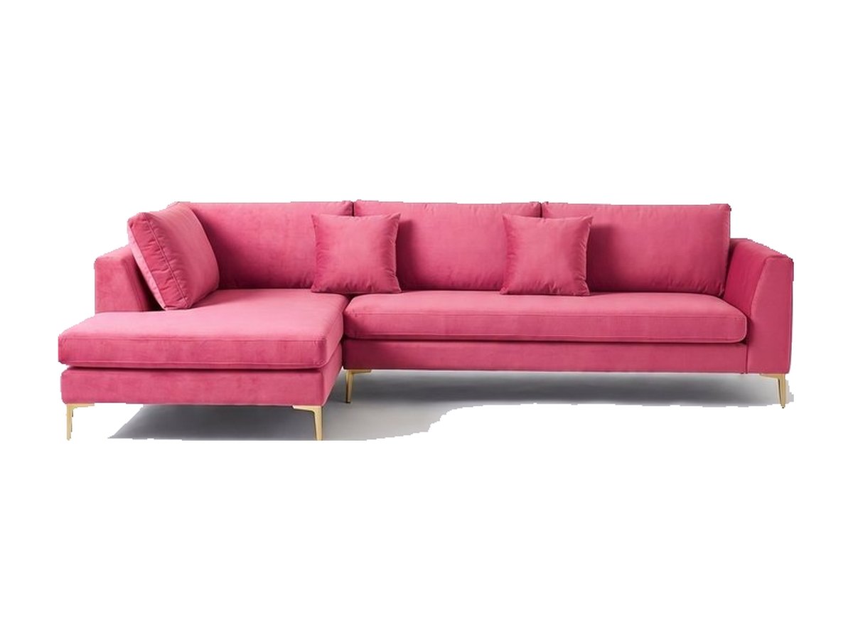 Sillón esquinero Bélgica tapizado en pana antimanchas color Chicle, sofá en L con chaise longue