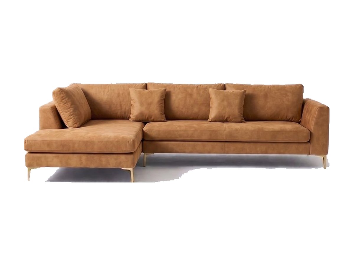 Sillón esquinero Bélgica tapizado en pana antimanchas color Gamuza, sofá en L con chaise longue