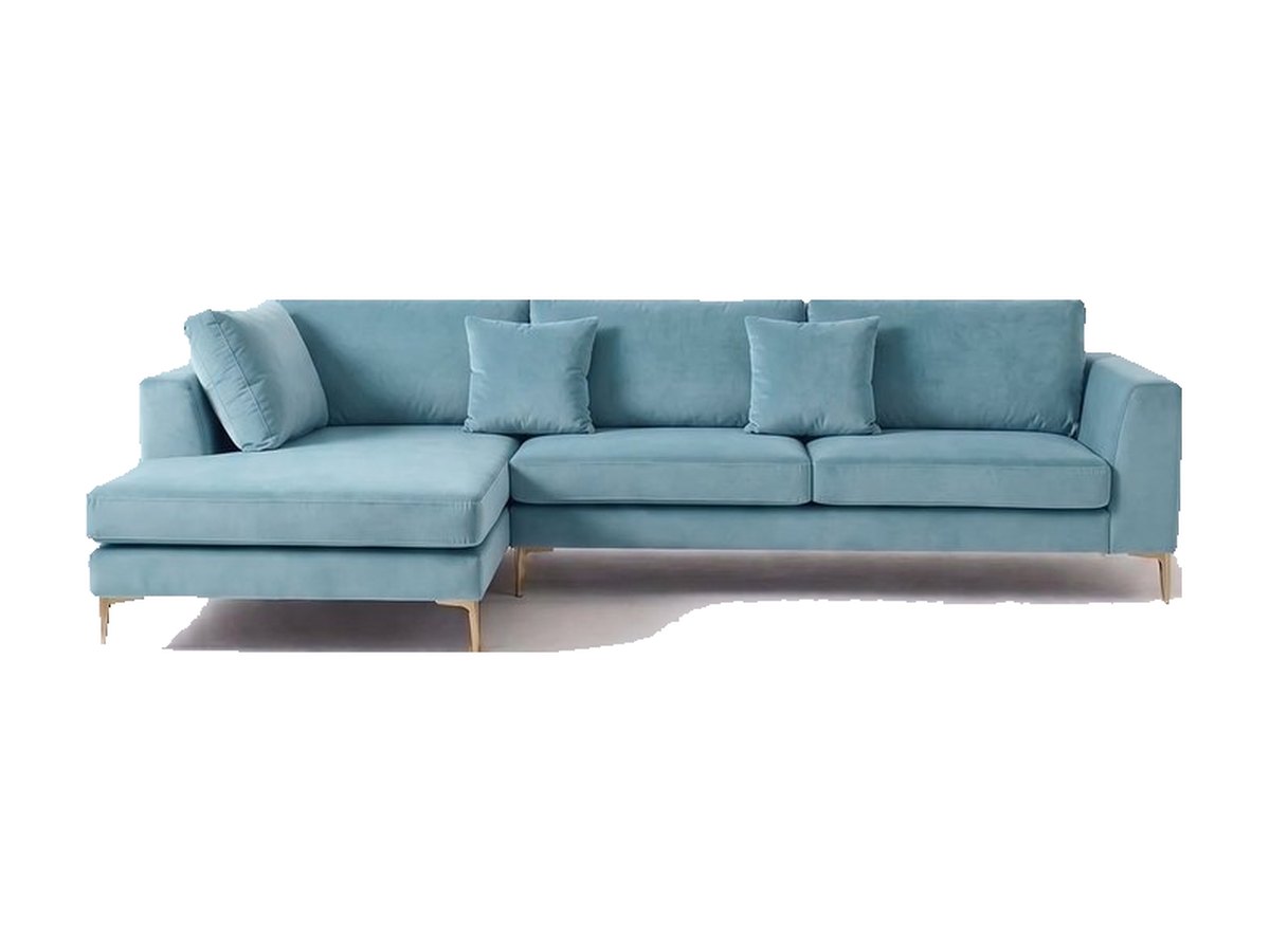 Sillón esquinero Bélgica tapizado en pana antimanchas color Océano, sofá en L con chaise longue