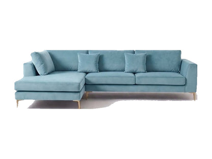 Sillón esquinero Bélgica tapizado en pana antimanchas color Océano, sofá en L con chaise longue