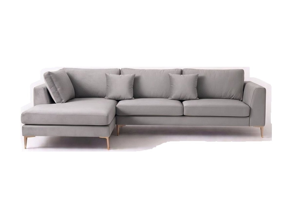 Sillón esquinero Bélgica tapizado en pana antimanchas color Plata, sofá en L con chaise longue