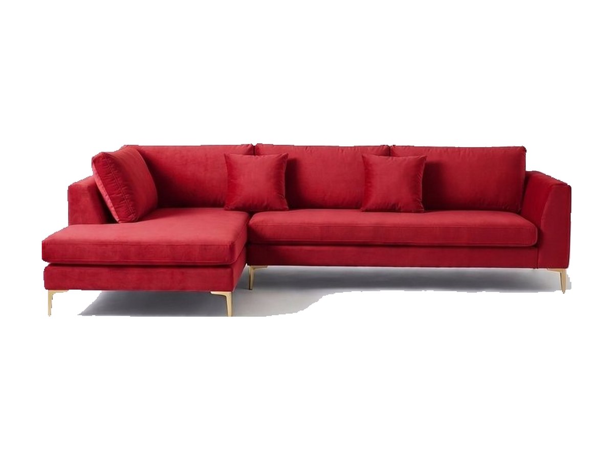 Sillón esquinero Bélgica tapizado en pana antimanchas color Rojo, sofá en L con chaise longue