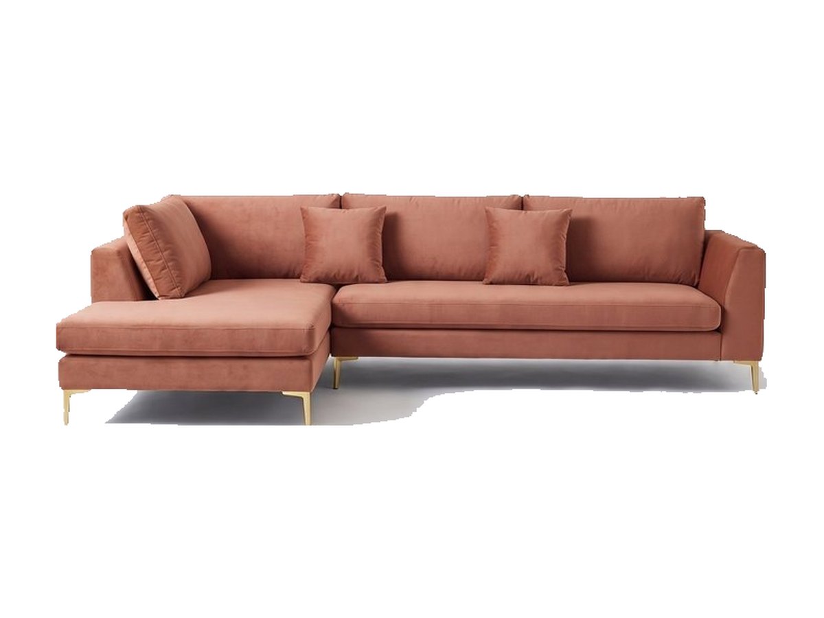 Sillón esquinero Bélgica tapizado en pana antimanchas color Rosa, sofá en L con chaise longue