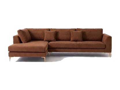 Sillón esquinero Bélgica tapizado en pana antimanchas color Suela, sofá en L con chaise longue