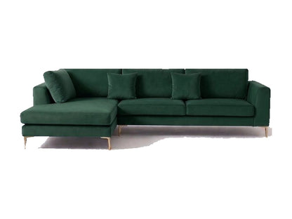 Sillón esquinero Bélgica tapizado en pana antimanchas color Verde inglés, sofá en L con chaise longue