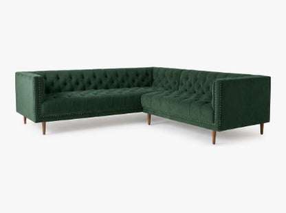 Sillón esquinero Bella Donna tapizado en pana antimanchas color Verde inglés, sofá en L con chaise longue