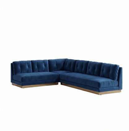 Sillón esquinero Cardiff tapizado en pana antimanchas color Azul, sofá en L con chaise longue