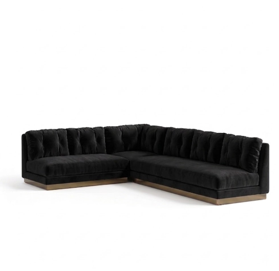 Sillón esquinero Cardiff tapizado en pana antimanchas color Black, sofá en L con chaise longue
