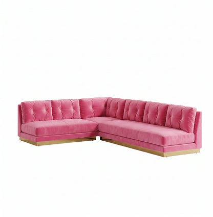 Sillón esquinero Cardiff tapizado en pana antimanchas color Chicle, sofá en L con chaise longue