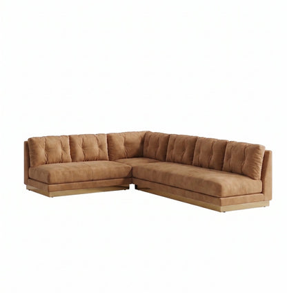 Sillón esquinero Cardiff tapizado en pana antimanchas color Gamuza, sofá en L con chaise longue