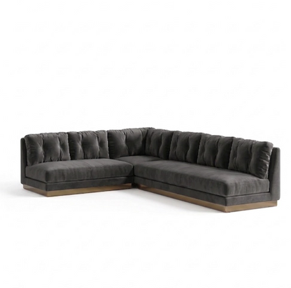 Sillón esquinero Cardiff tapizado en pana antimanchas color Grafito, sofá en L con chaise longue