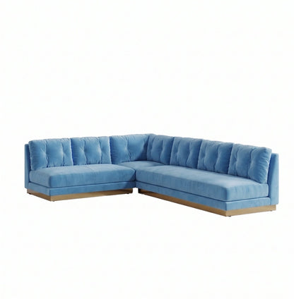 Sillón esquinero Cardiff tapizado en pana antimanchas color Océano, sofá en L con chaise longue