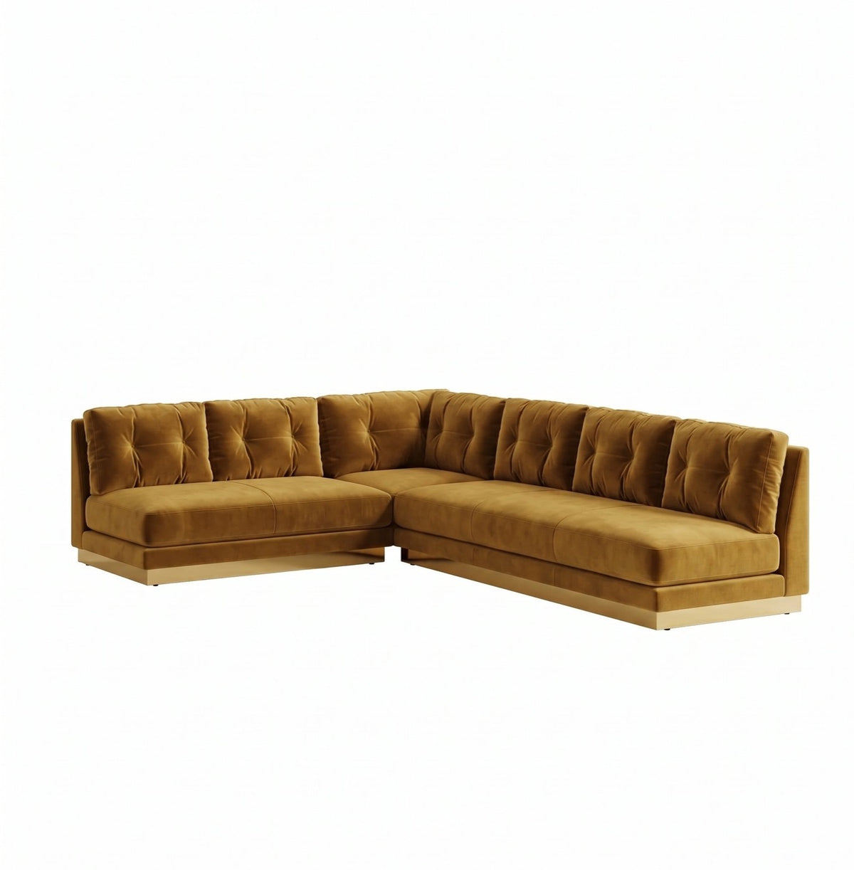 Sillón esquinero Cardiff tapizado en pana antimanchas color Oro, sofá en L con chaise longue