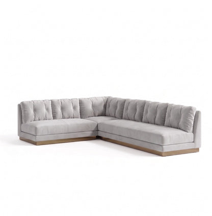 Sillón esquinero Cardiff tapizado en pana antimanchas color Plata, sofá en L con chaise longue