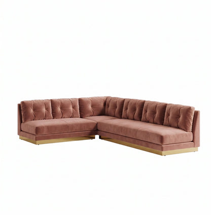 Sillón esquinero Cardiff tapizado en pana antimanchas color Rosa, sofá en L con chaise longue