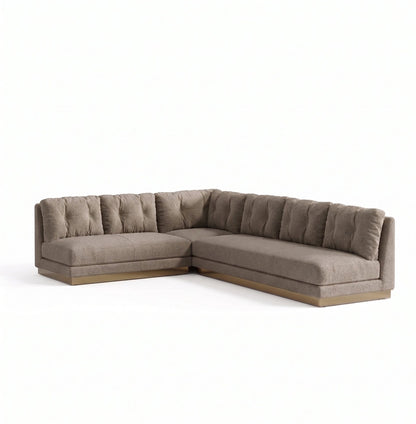 Sillón esquinero Cardiff tapizado en pana antimanchas color Stone, sofá en L con chaise longue