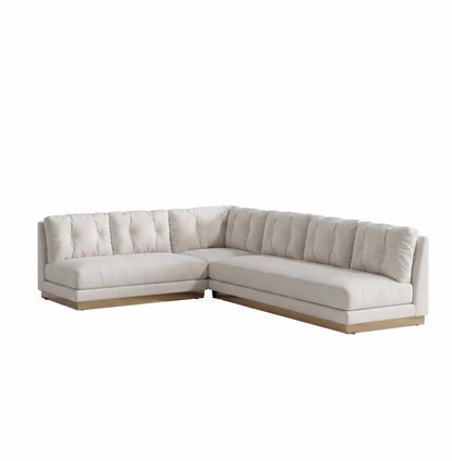 Sillón esquinero Cardiff tapizado en pana antimanchas color Tiza, sofá en L con chaise longue