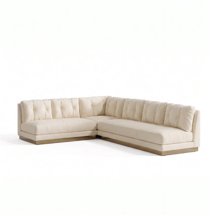Sillón esquinero Cardiff tapizado en pana antimanchas color Vainilla, sofá en L con chaise longue