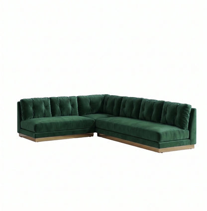Sillón esquinero Cardiff tapizado en pana antimanchas color Verde inglés, sofá en L con chaise longue