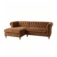 Sillón esquinero Chesterfield Capitoné color marrón, estilo señorial tapizado a medida – Tienda de Banquitos
