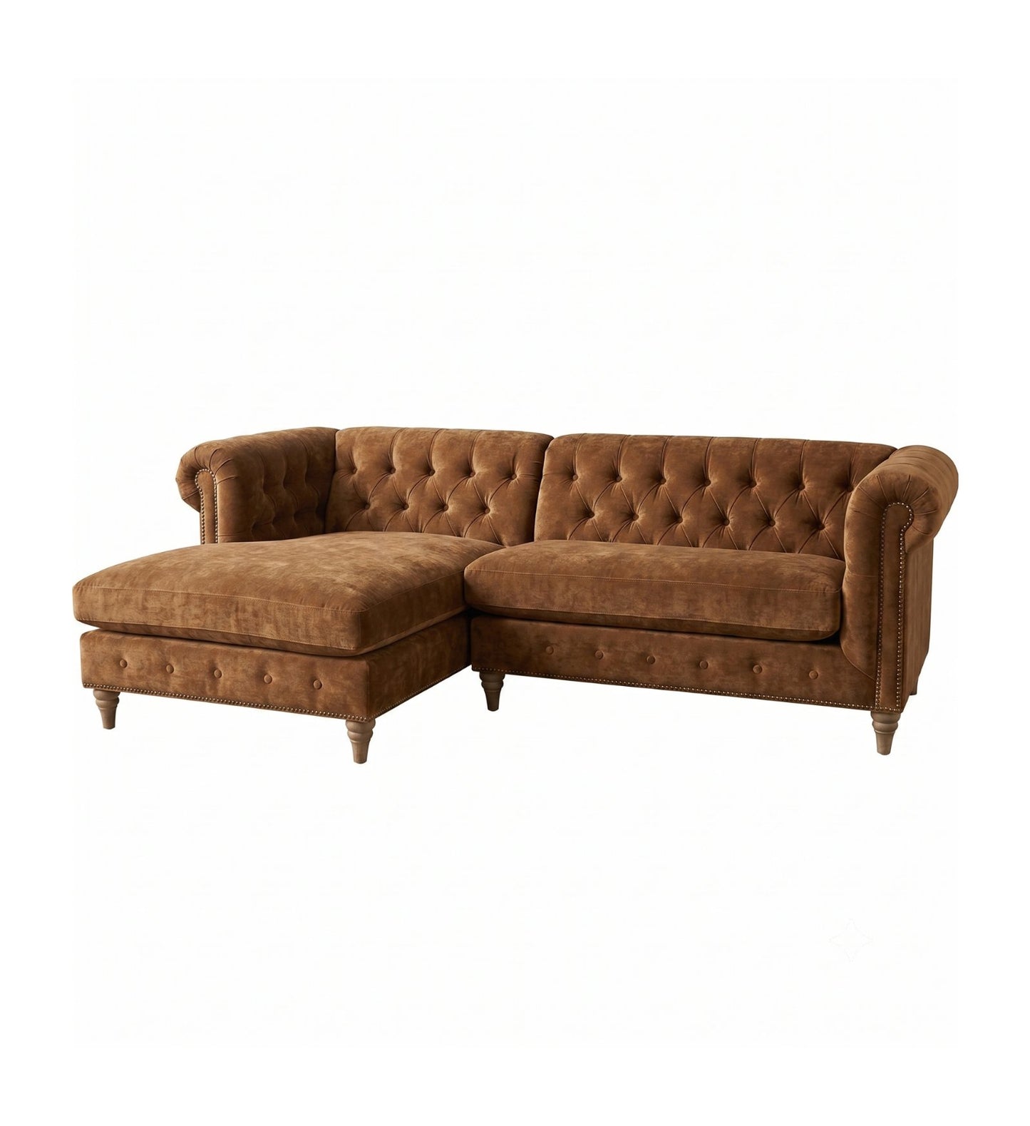 Sillón esquinero Chesterfield Capitoné color marrón, estilo señorial tapizado a medida – Tienda de Banquitos