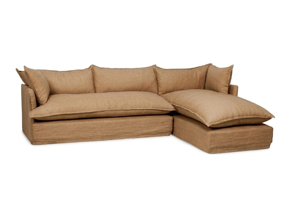 Sillón esquinero Comfy con funda de tussor 100% algodón color Beige, sofá en L con chaise longue