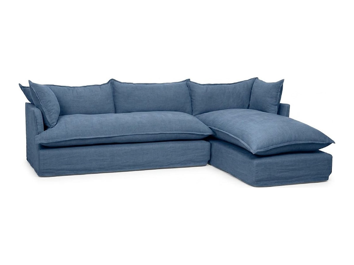 Sillón esquinero Comfy con funda de tussor 100% algodón color Blue, sofá en L con chaise longue