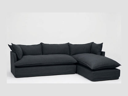 Sillón esquinero Comfy con funda de tussor 100% algodón color Grafito, sofá en L con chaise longue