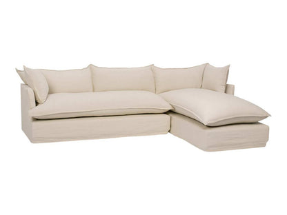 Sillón esquinero Comfy con funda de tussor 100% algodón color Ivory, sofá en L con chaise longue