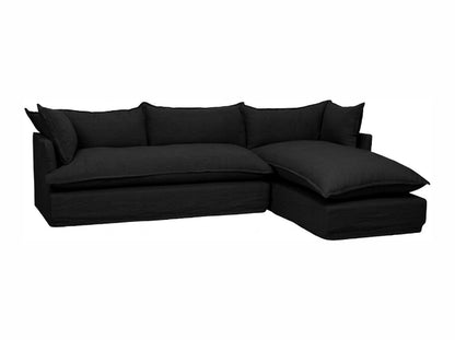 Sillón esquinero Comfy con funda de tussor 100% algodón color Negro, sofá en L con chaise longue