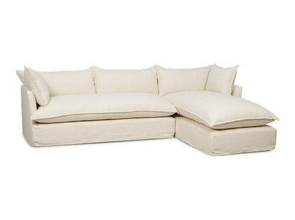 Sillón esquinero Comfy con funda de tussor 100% algodón color Off White, sofá en L con chaise longue
