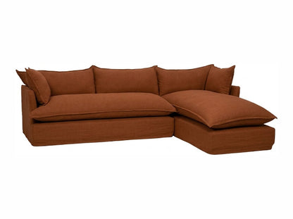 Sillón esquinero Comfy con funda de tussor 100% algodón color Óxido, sofá en L con chaise longue