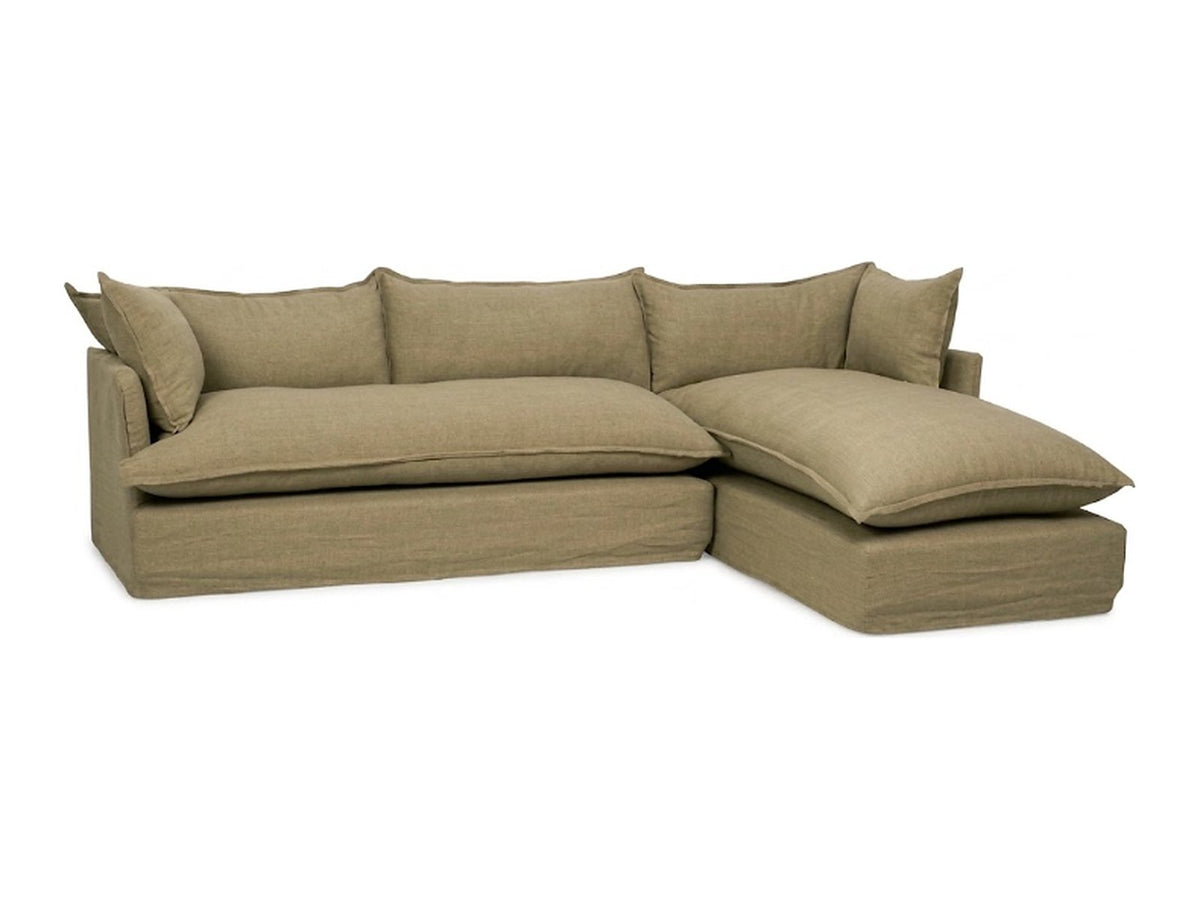 Sillón esquinero Comfy con funda de tussor 100% algodón color Perla, sofá en L con chaise longue