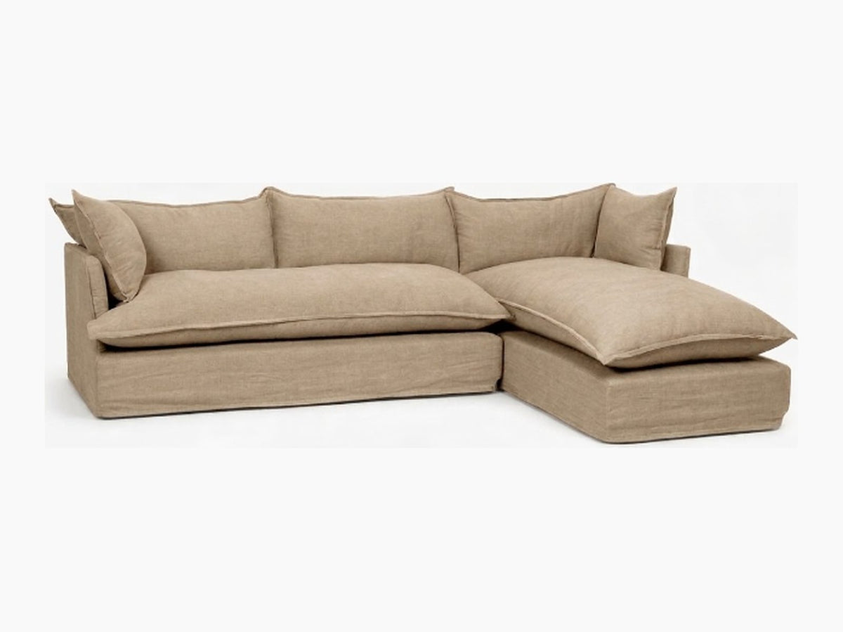 Sillón esquinero Comfy con funda de tussor 100% algodón color Sand, sofá en L con chaise longue