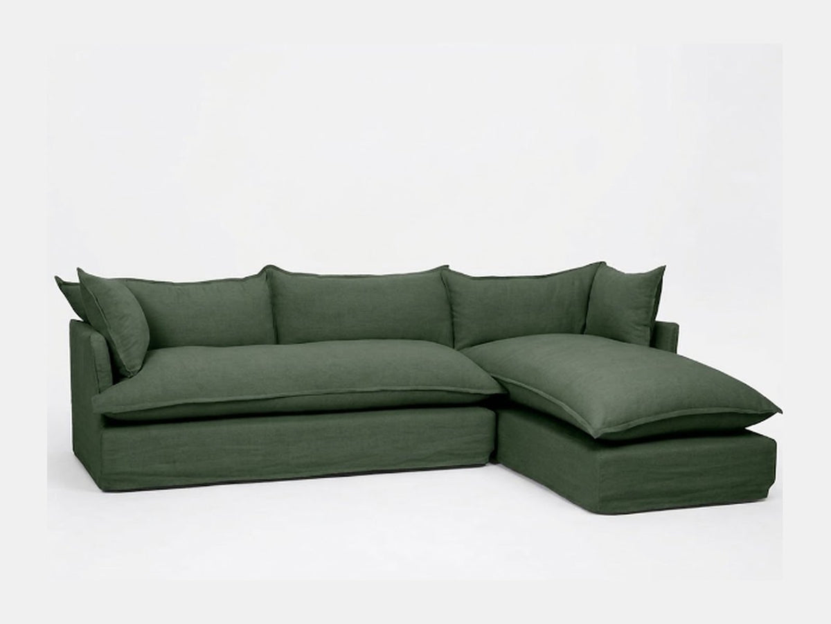 Sillón esquinero Comfy con funda de tussor 100% algodón color Verde, sofá en L con chaise longue