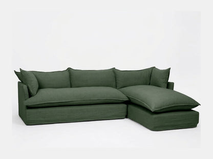 Sillón esquinero Comfy con funda de tussor 100% algodón color Verde, sofá en L con chaise longue