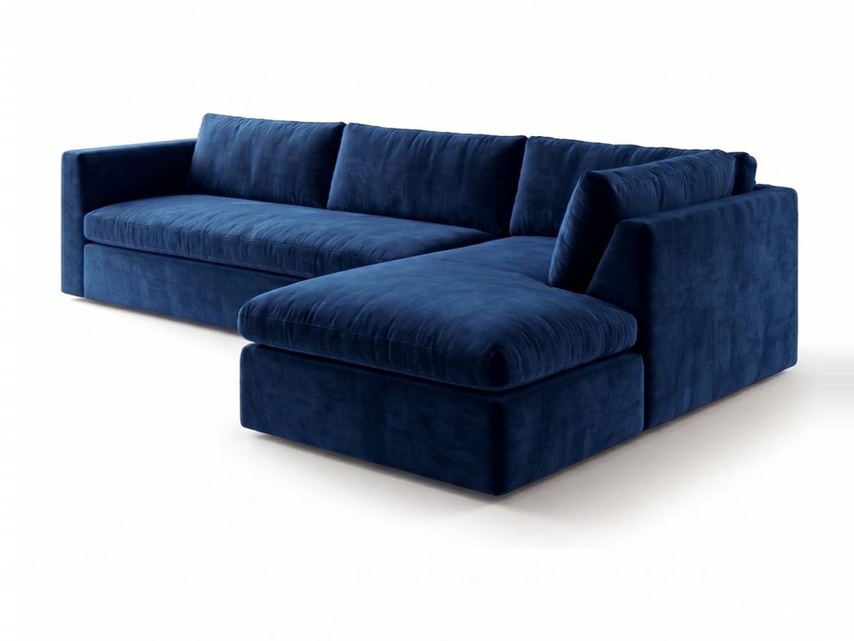 Sillón esquinero Cúrcuma tapizado en pana antimanchas color Azul, sofá en L con chaise longue